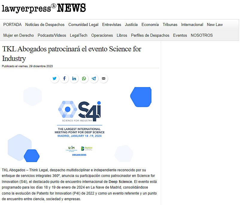 TKL Abogados patrocinar el evento Science for Industry